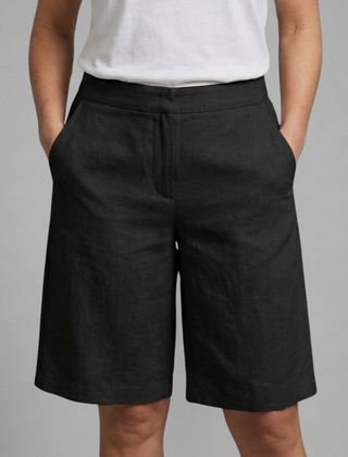 Women's Bermuda Shorts | Elastic Waist Knee Length Linen