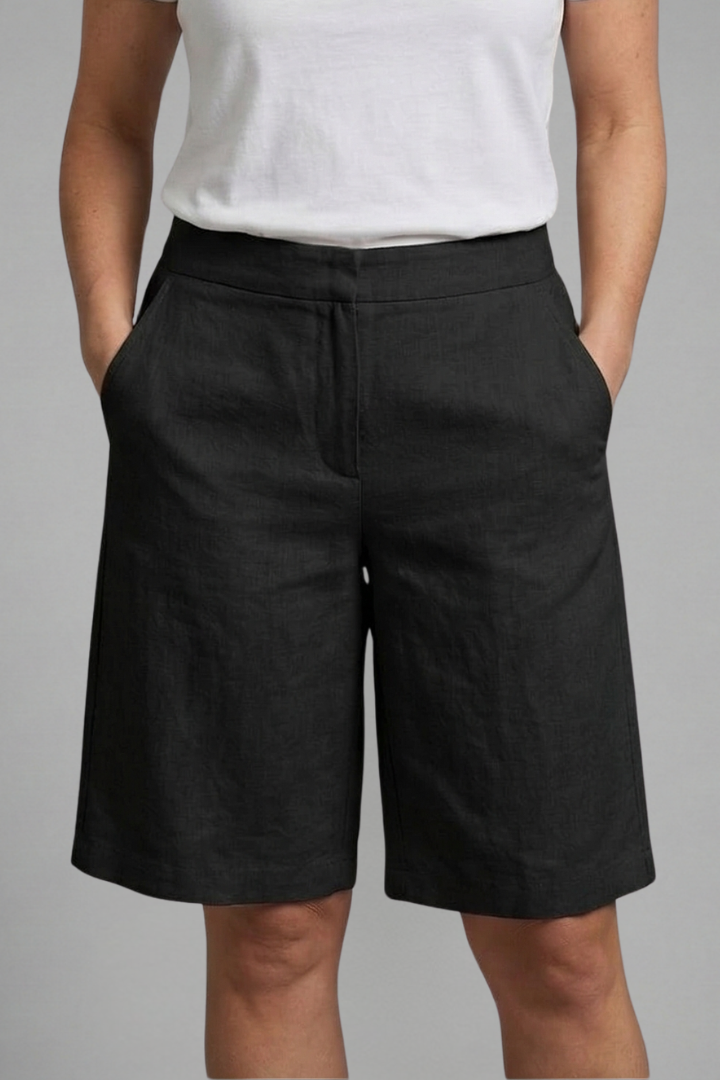Women's Bermuda Shorts | Elastic Waist Knee Length Linen