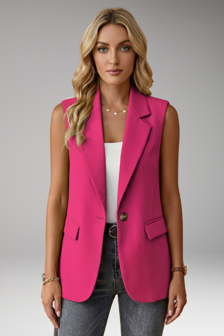 Women's Sleeveless Blazer | Notch Collar Single Button Pockets