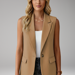 Women's Sleeveless Blazer | Notch Collar Single Button Pockets