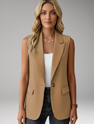 Women's Sleeveless Blazer | Notch Collar Single Button Pockets