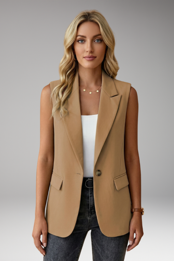 Women's Sleeveless Blazer | Notch Collar Single Button Pockets