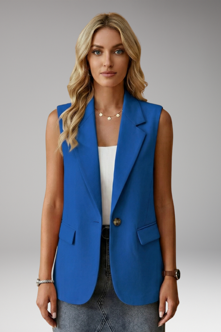 Women's Sleeveless Blazer | Notch Collar Single Button Pockets