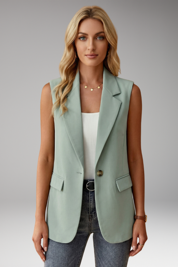 Women's Sleeveless Blazer | Notch Collar Button Single Pocket