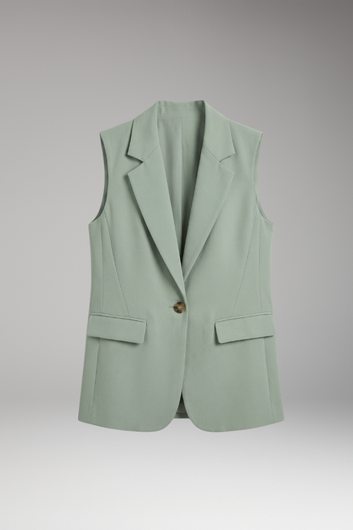Women's Sleeveless Blazer | Notch Collar Button Single Pocket