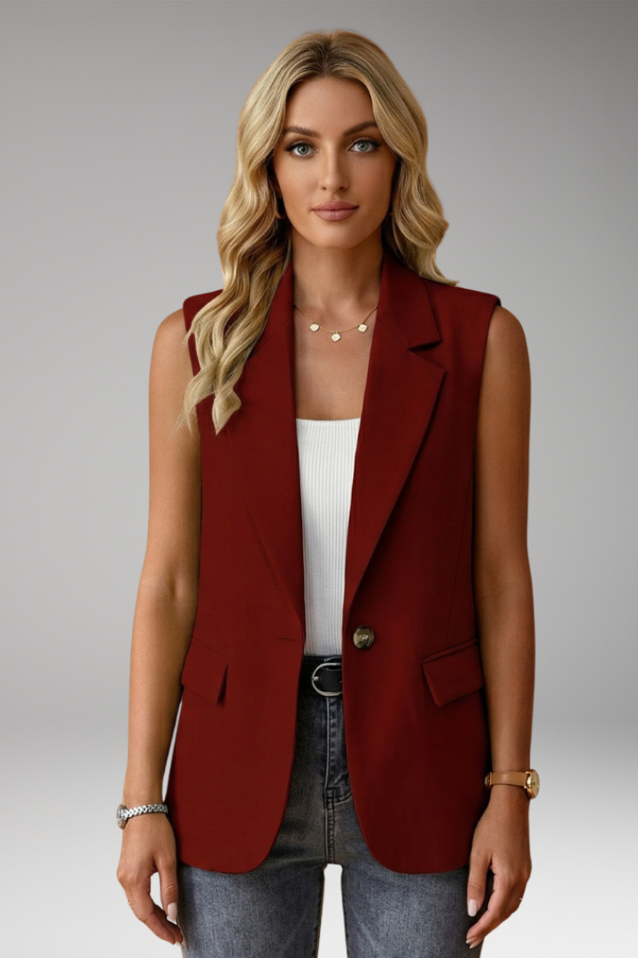 Women's Sleeveless Blazer | Notch Collar Single Button Pockets