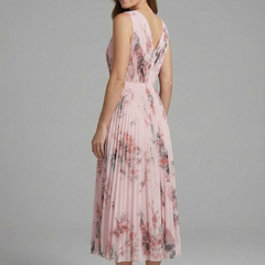 Women's Mother Of The Bride Dress | Midi Pleated V-Neck Sleeveless Floral
