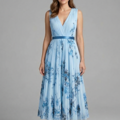 Women's Skirt | Midi Length Pleated V-Neck Sleeveless