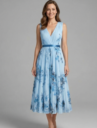 Women's Skirt | Midi Length Pleated V-Neck Sleeveless