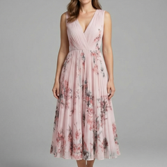 Women's Skirt | Midi Length Pleated V-Neck Sleeveless