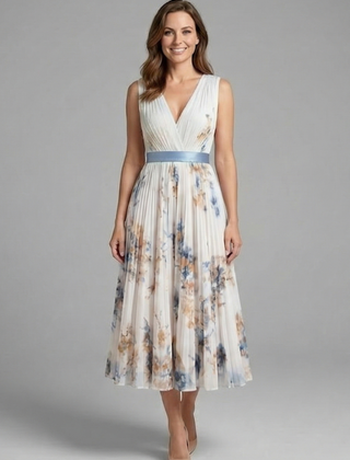 Women's Skirt | Midi Length Pleated V-Neck Sleeveless