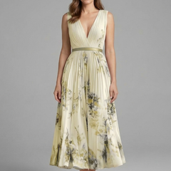 Women's Skirt | Midi Length Pleated V-Neck Sleeveless