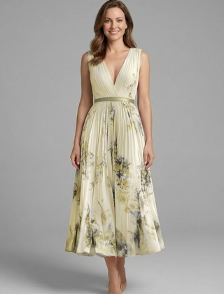 Women's Skirt | Midi Length Pleated V-Neck Sleeveless