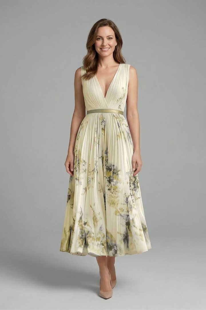 Women's Skirt | Midi Length Pleated V-Neck Sleeveless