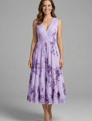 Women's Skirt | Midi Length Pleated V-Neck Sleeveless