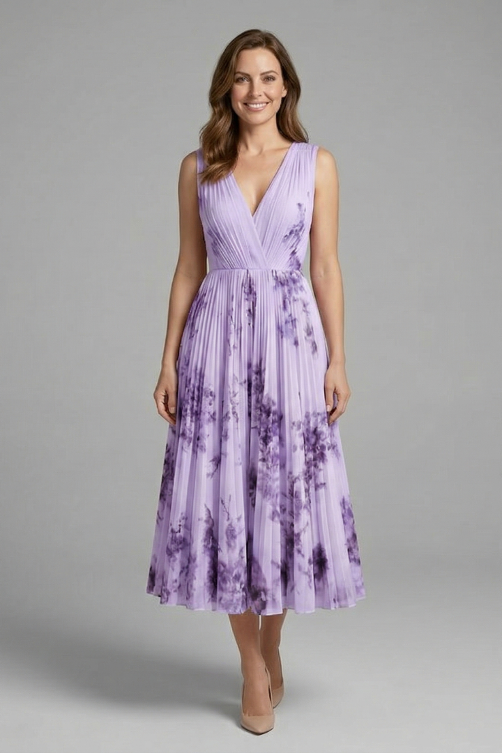 Women's Skirt | Midi Length Pleated V-Neck Sleeveless