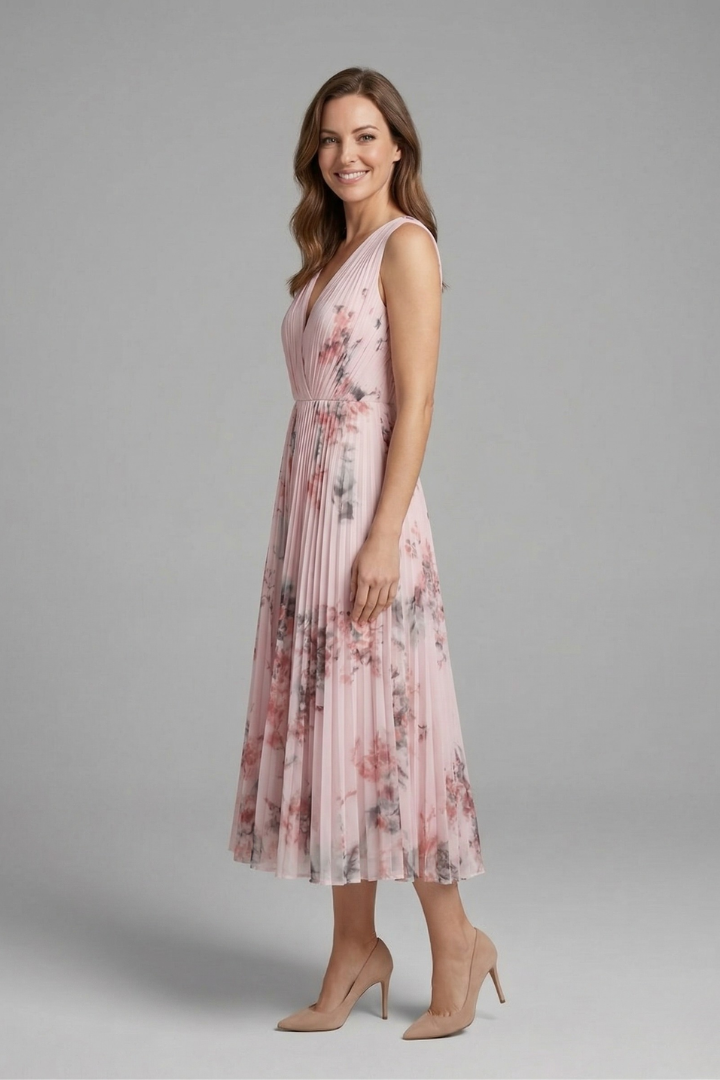 Women's Skirt | Midi Length Pleated V-Neck Sleeveless