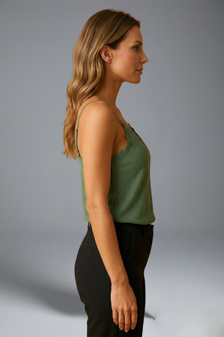 Women's Lace Cami | V Neck Sleeveless Knit Straight Fit