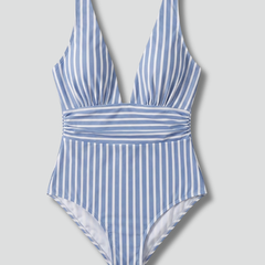 Women's One Piece Swimsuit | Deep V-Neck Striped Sleeveless