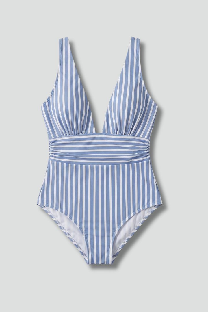 Women's One Piece Swimsuit | Deep V-Neck Striped Sleeveless