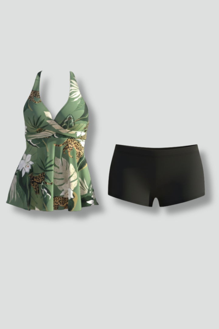 Women's Tankini | Halter Neck V-Neckline Flared Hem