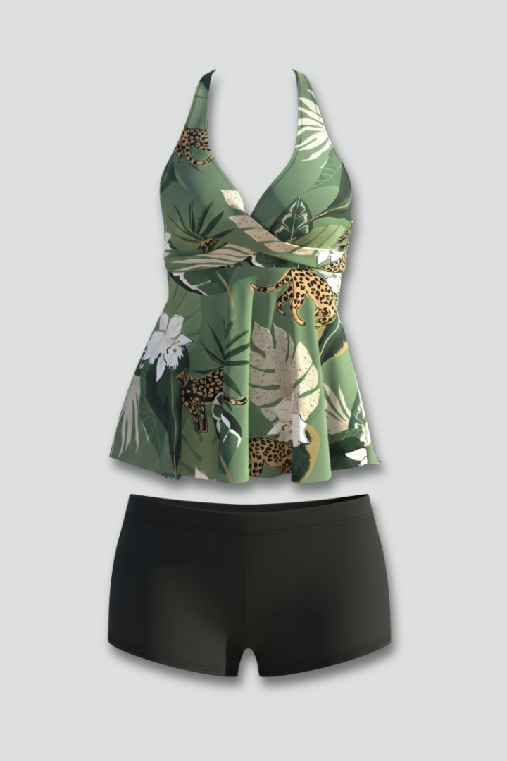 Women's Tankini | Halter Neck V-Neckline Flared Hem