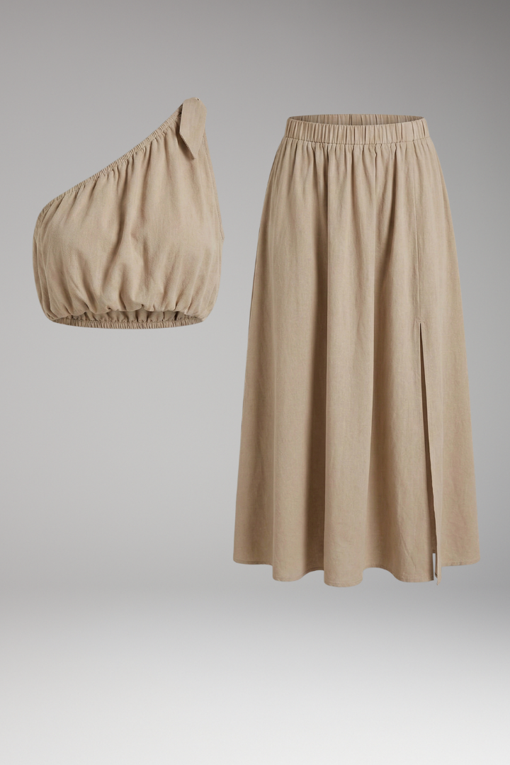 Women's Midi Skirt | One Shoulder Sleeveless Elastic Waist