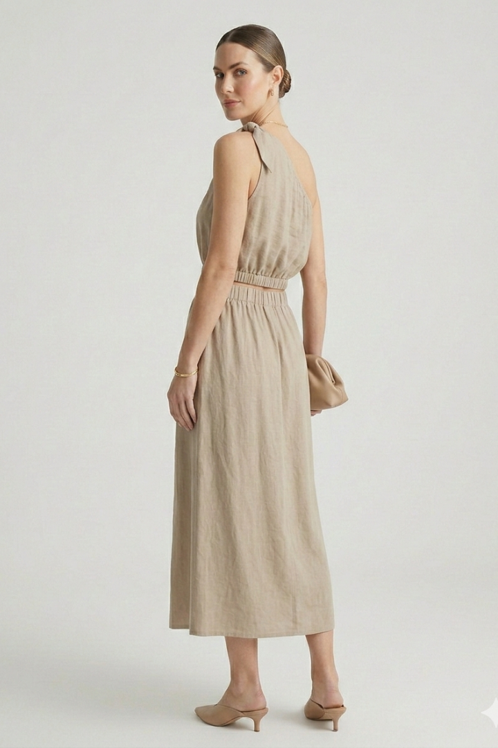 Women's Midi Skirt | One Shoulder Sleeveless Elastic Waist