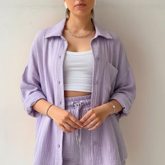 Women's Beach Shorts | Oversized Blouse Button Closure Relaxed Fit
