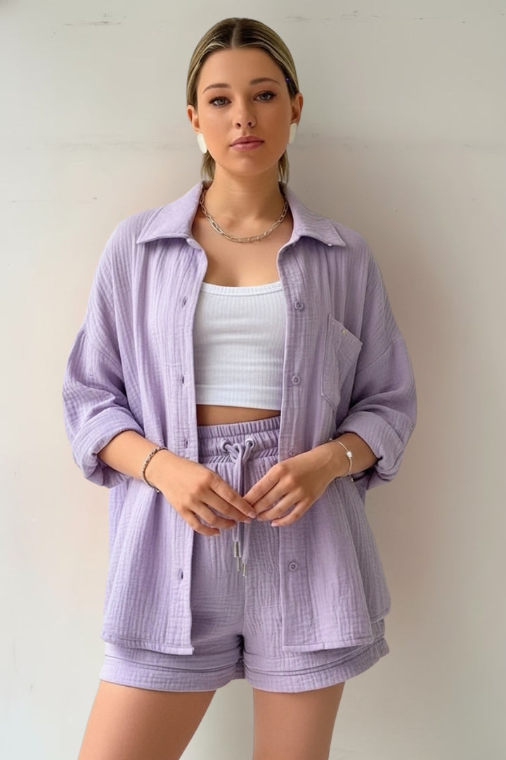 Women's Beach Shorts | Oversized Blouse Button Closure Relaxed Fit