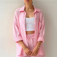Women's Beach Shorts | Oversized Blouse Button Closure Relaxed Fit