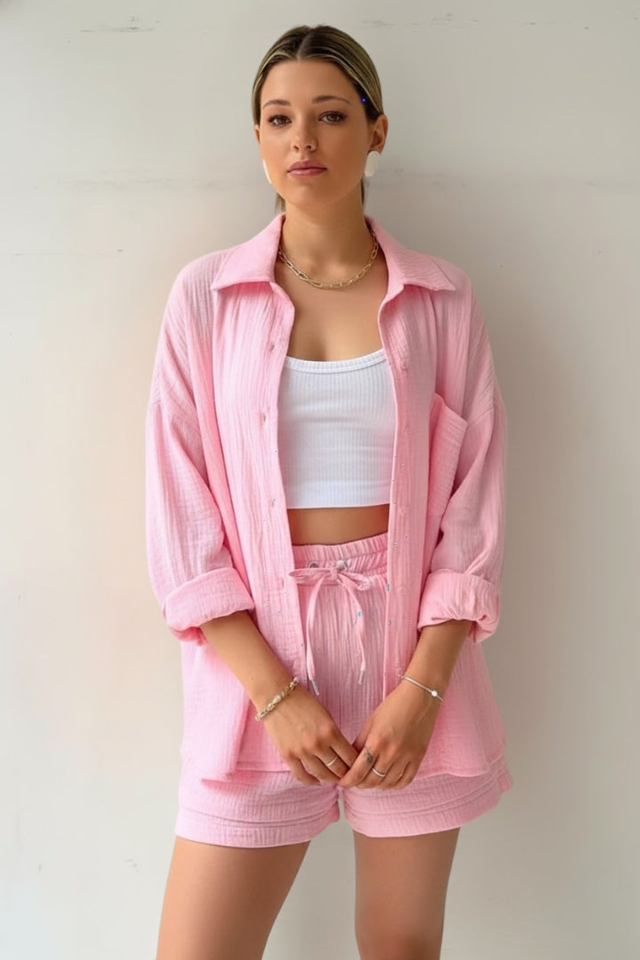 Women's Beach Shorts | Oversized Blouse Button Closure Relaxed Fit