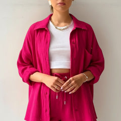 Women's Beach Shorts | Oversized Blouse Button Closure Relaxed Fit