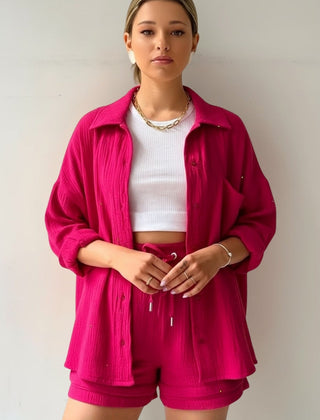 Women's Beach Shorts | Oversized Blouse Button Closure Relaxed Fit
