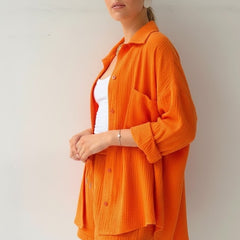 Women's Beach Shorts | Oversized Blouse Button Closure Relaxed Fit