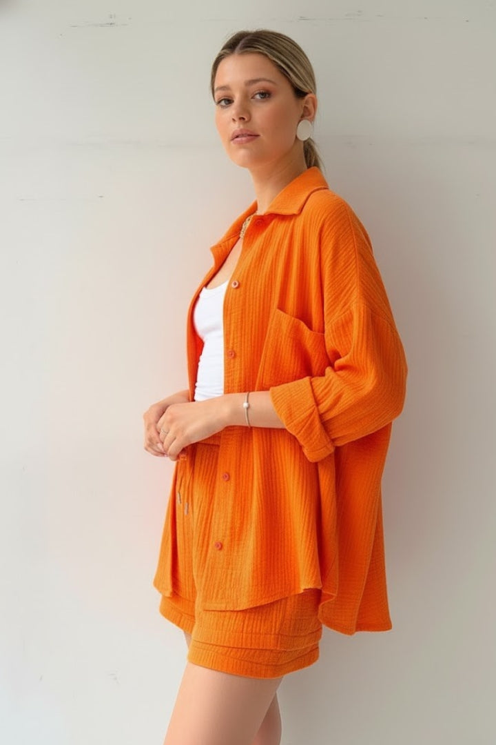 Women's Beach Shorts | Oversized Blouse Button Closure Relaxed Fit
