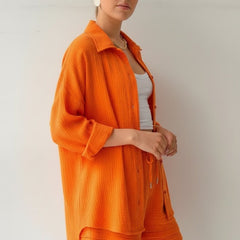 Women's Beach Shorts | Oversized Blouse Button Closure Relaxed Fit