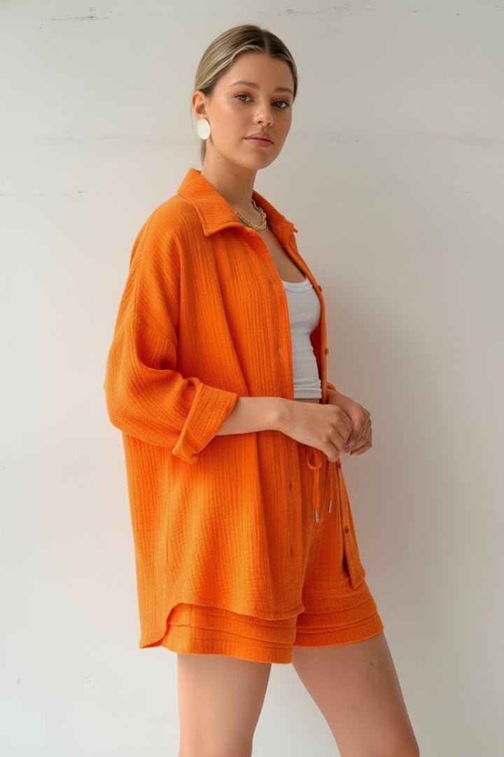 Women's Beach Shorts | Oversized Blouse Button Closure Relaxed Fit