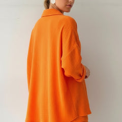 Women's Beach Shorts | Oversized Blouse Button Closure Relaxed Fit