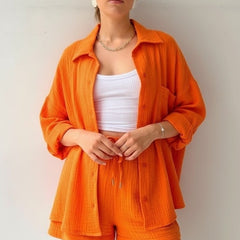 Women's Beach Shorts | Oversized Blouse Button Closure Relaxed Fit