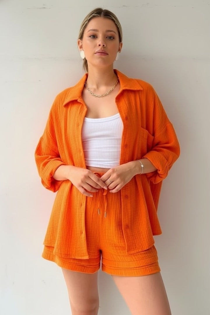 Women's Beach Shorts | Oversized Blouse Button Closure Relaxed Fit