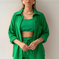 Women's Beach Shorts | Oversized Blouse Button Closure Relaxed Fit