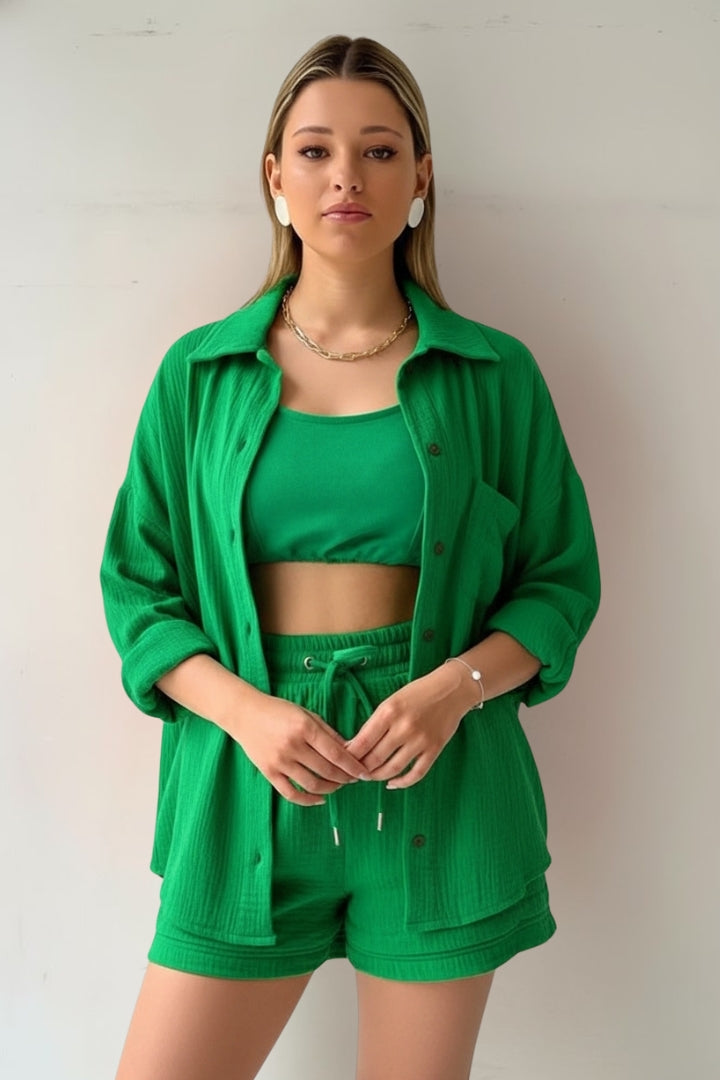 Women's Beach Shorts | Oversized Blouse Button Closure Relaxed Fit