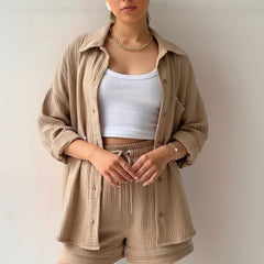 Women's Beach Shorts | Oversized Blouse Button Closure Relaxed Fit