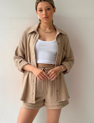 Women's Beach Shorts | Oversized Blouse Button Closure Relaxed Fit