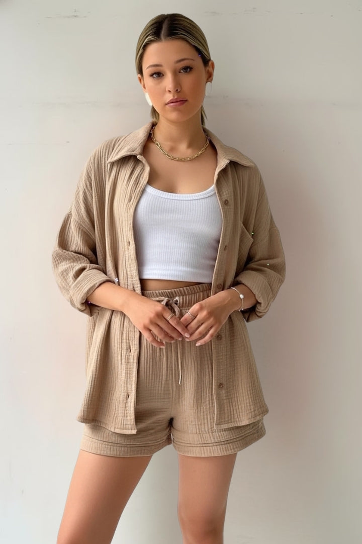 Women's Beach Shorts | Oversized Blouse Button Closure Relaxed Fit