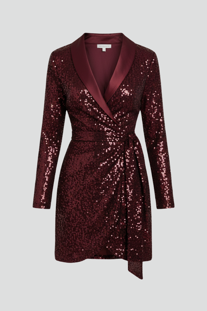 Women's Sequin Dress | Wrap Midi Long Sleeve V-Neck