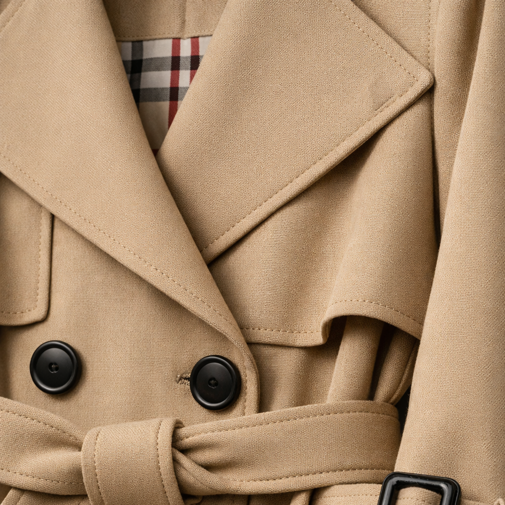 Women's Trench Coat | Double Breasted Belted Notch Collar