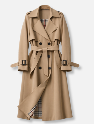 Women's Trench Coat | Double Breasted Belted Notch Collar