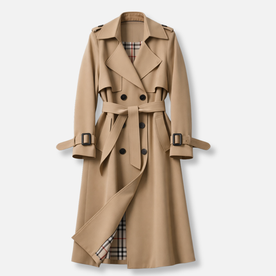 Women's Trench Coat | Double Breasted Belted Notch Collar